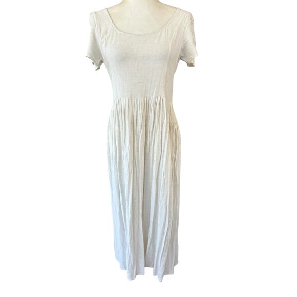 Christy Dawn Scarlet Dress Large Beige Midi Cottagecore Quiet Luxury Minimalist - Picture 1 of 14